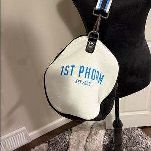 1st Phorm Leather White/Black/Blue Duffle Bag ONE OF A KIND